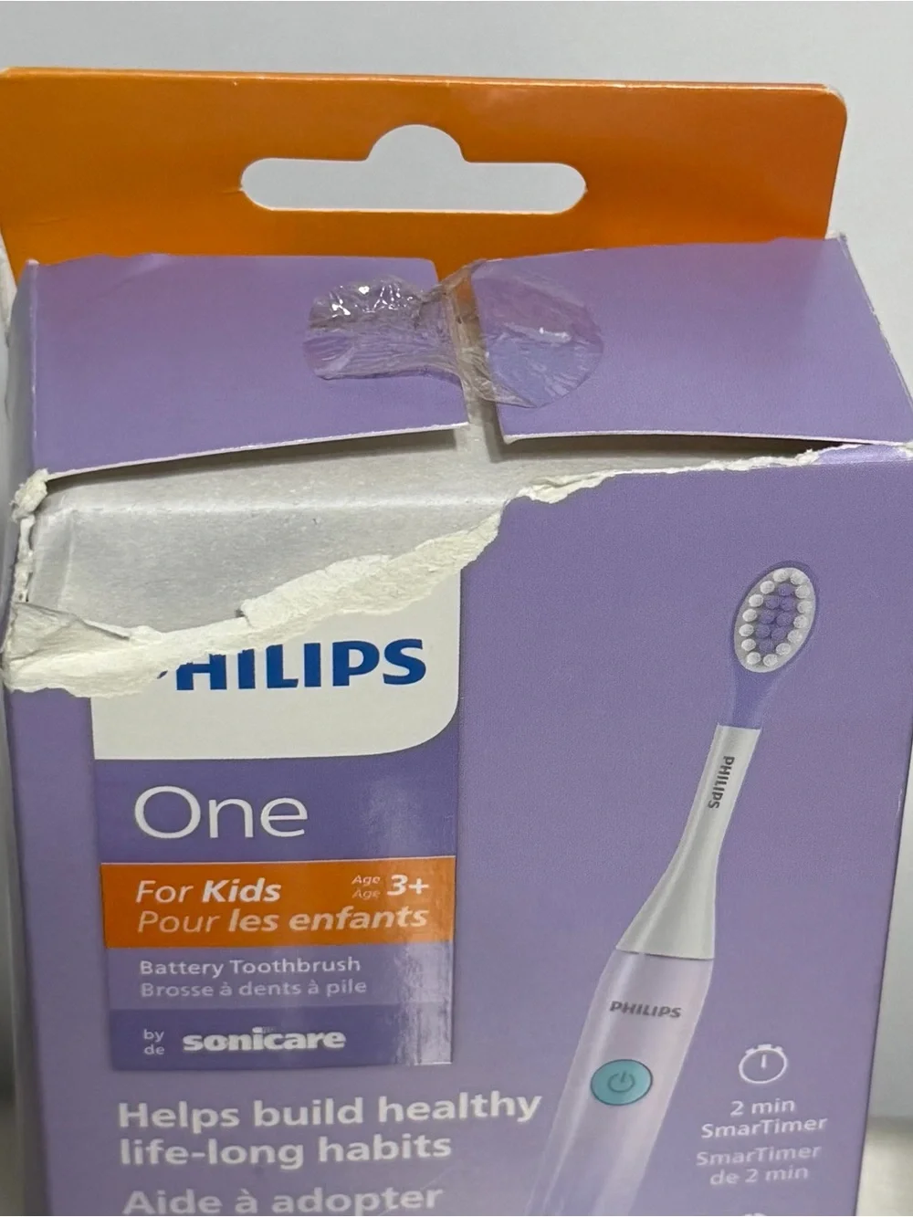 Philips One by Sonicare for Kids Battery Toothbrush for Ages 3+ ~ Purple ~ NIB
